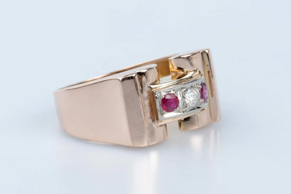 Bague Tank O rose Diamants Rubis