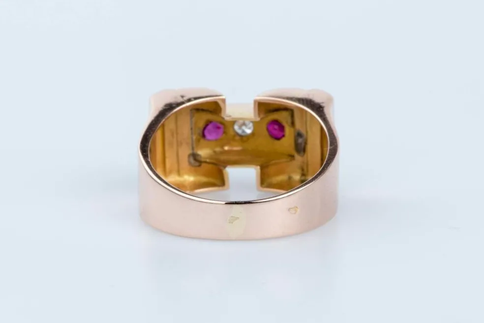 Bague Tank O rose Diamants Rubis