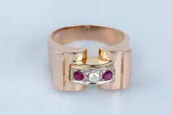 Bague Tank O rose Diamants Rubis