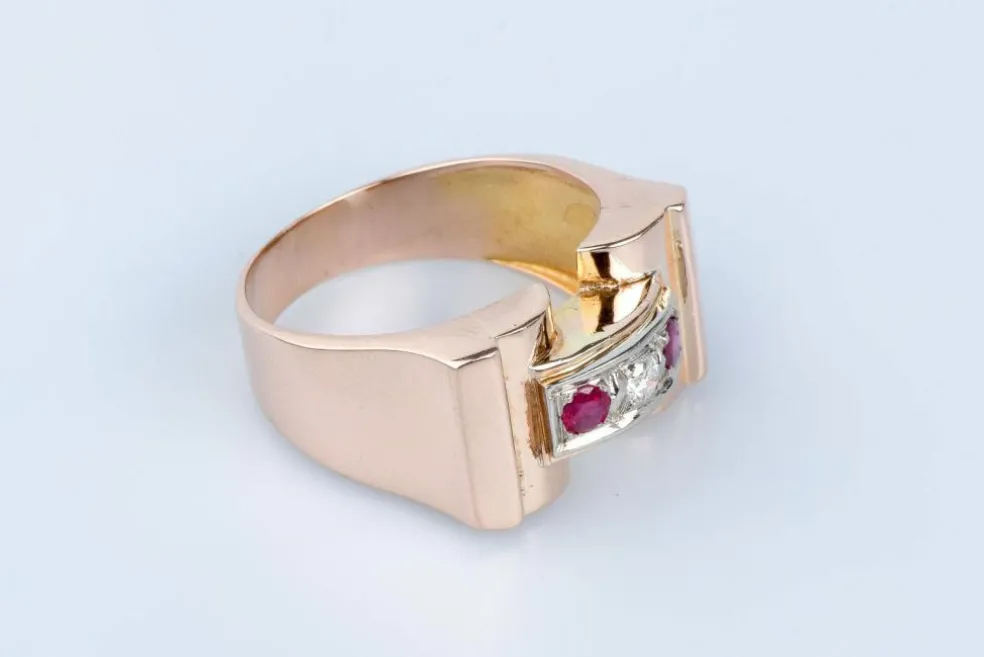 Bague Tank O rose Diamants Rubis
