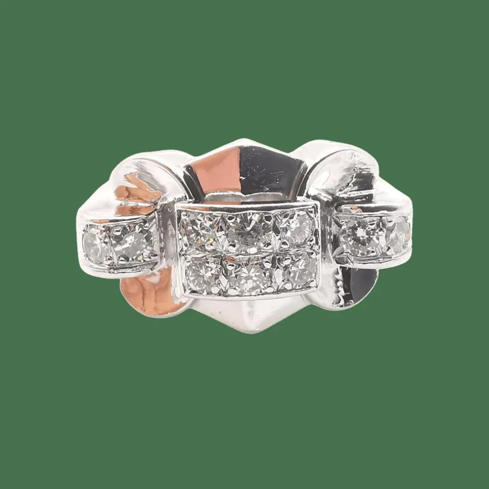 Bague tank or blanc diamants