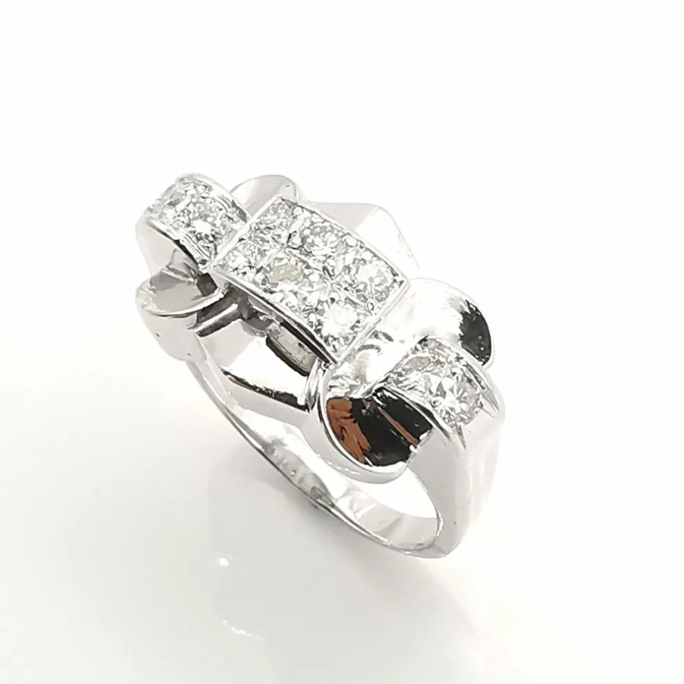 Bague tank or blanc diamants