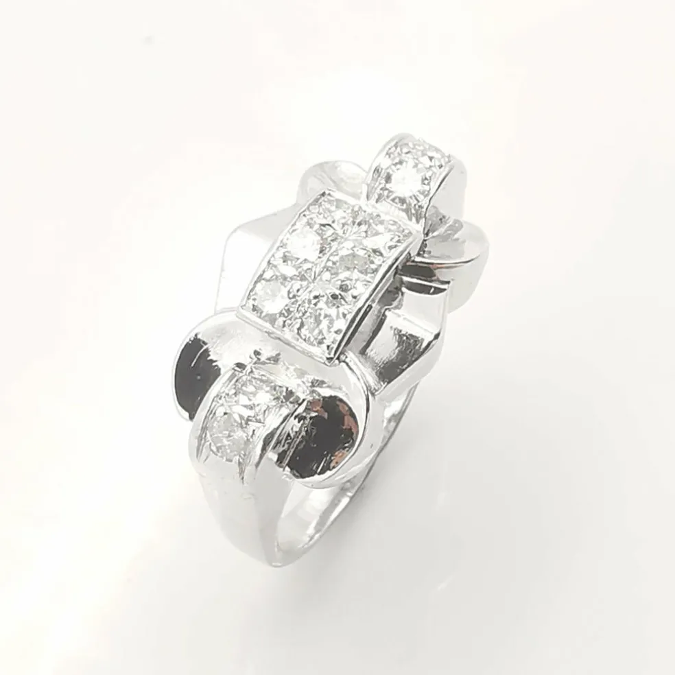 Bague tank or blanc diamants