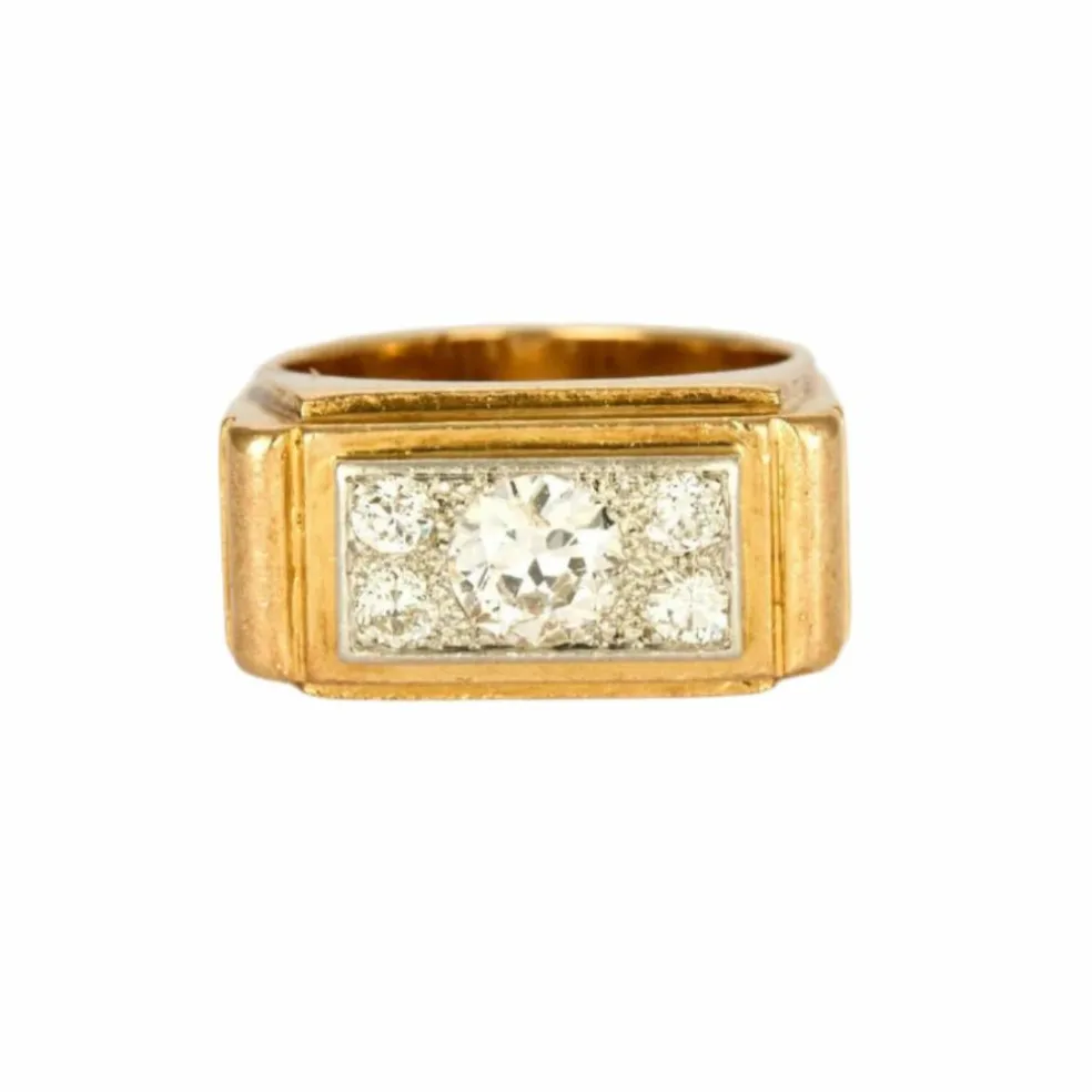 Bague Tank or blanc et jaune et diamant