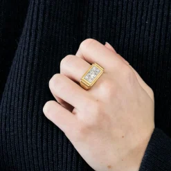 Bague Tank or blanc et jaune et diamant
