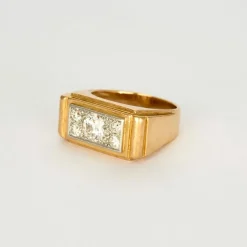 Bague Tank or blanc et jaune et diamant