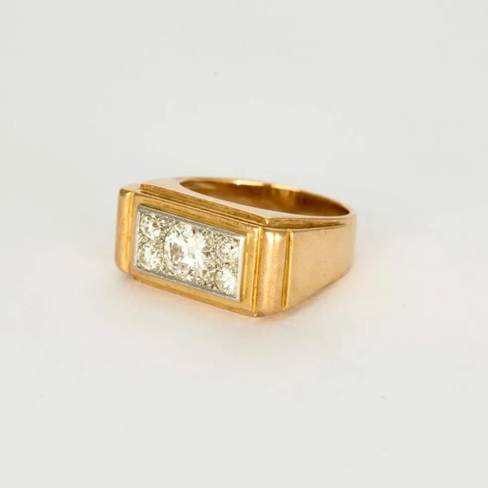 Bague Tank or blanc et jaune et diamant