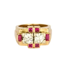 Bague Tank or blanc et or jaune, diamants