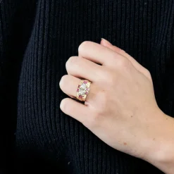 Bague Tank or blanc et or jaune, diamants