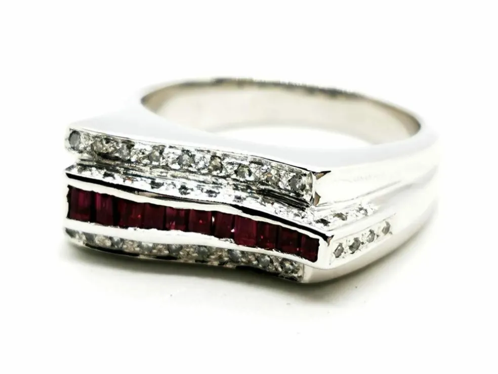 Bague Tank Or blanc Rubis