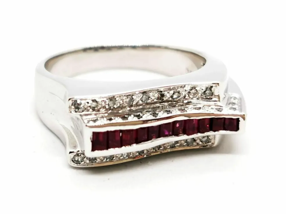 Bague Tank Or blanc Rubis