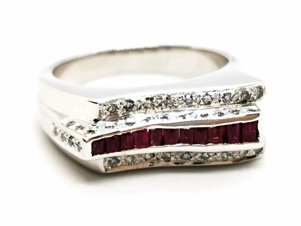 Bague Tank Or blanc Rubis
