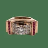 Bague Tank or jaune, diamants, rubis
