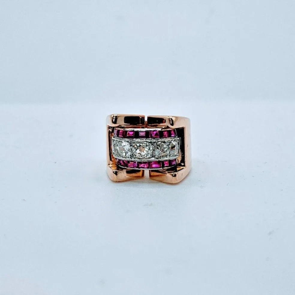 Bague Tank Or jaune diamants et rubis