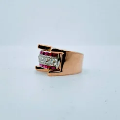 Bague Tank Or jaune diamants et rubis