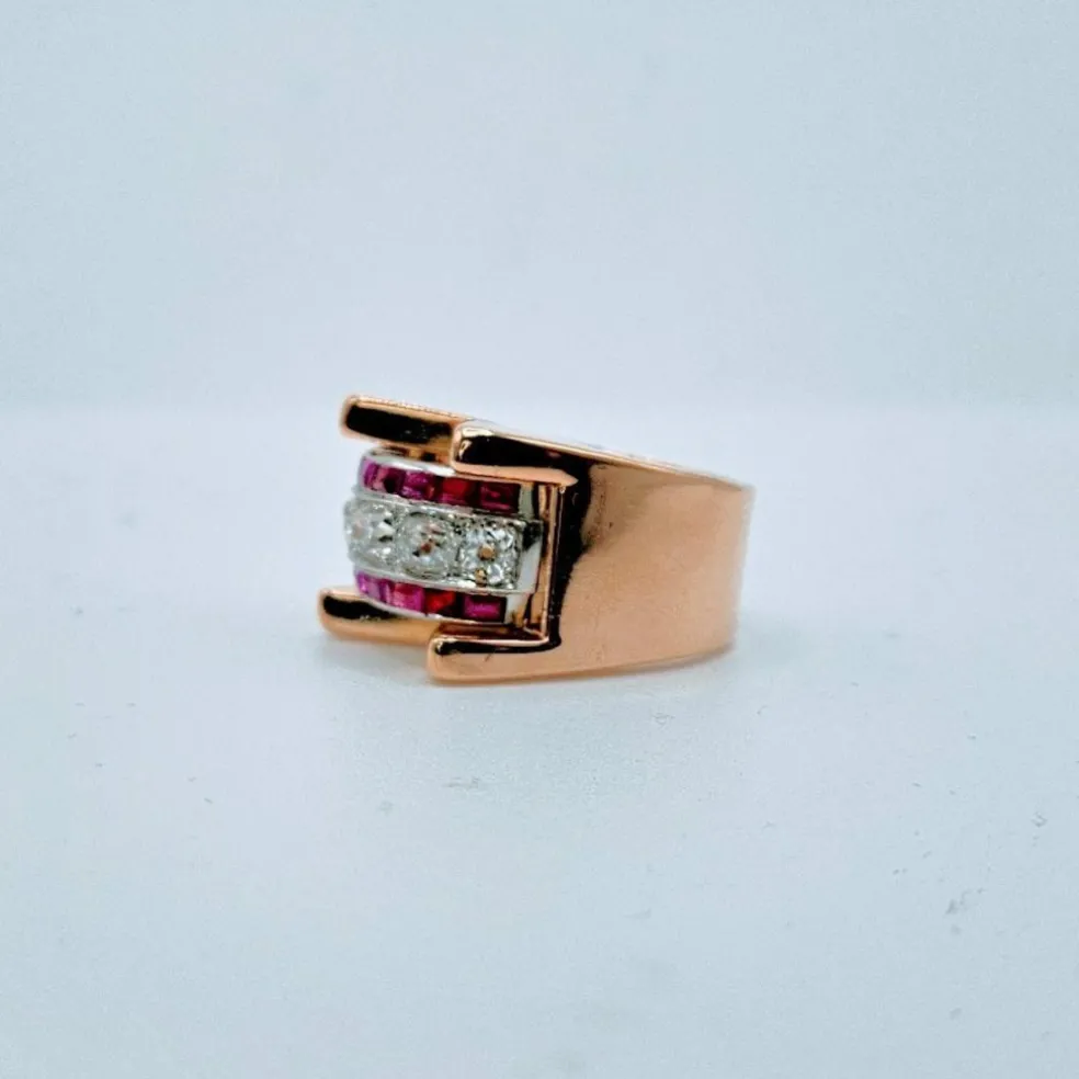 Bague Tank Or jaune diamants et rubis