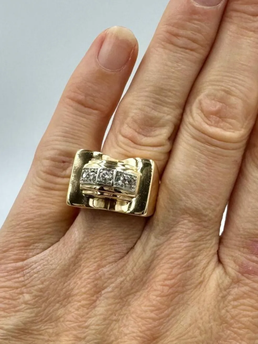 Bague tank or jaune diamants