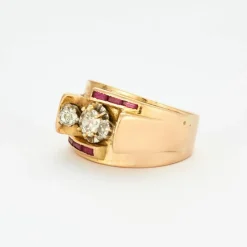 Bague Tank or jaune diamants et rubis