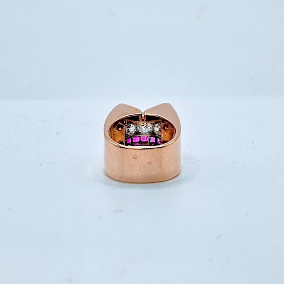 Bague Tank Or jaune diamants et rubis
