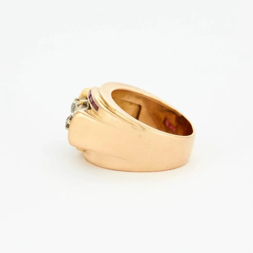 Bague Tank or jaune diamants et rubis