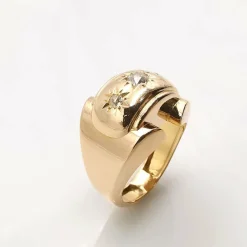 Bague tank or jaune diamants