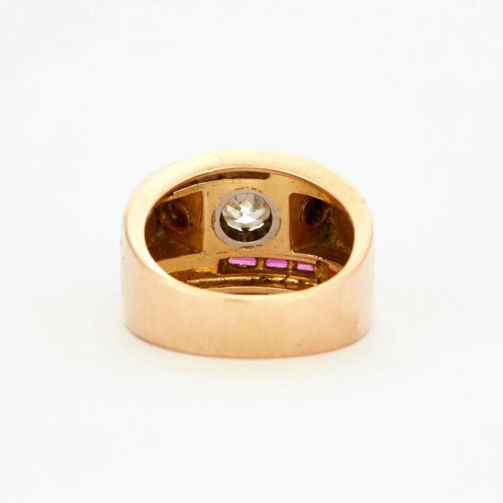 Bague Tank or jaune diamants et rubis