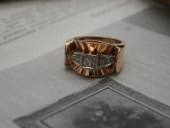 Bague tank or jaune et blanc diamants