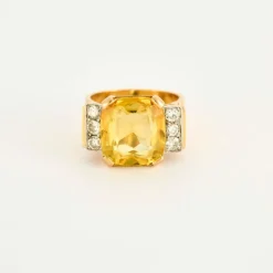 Bague Tank or jaune et blanc saphirs jaune diamants