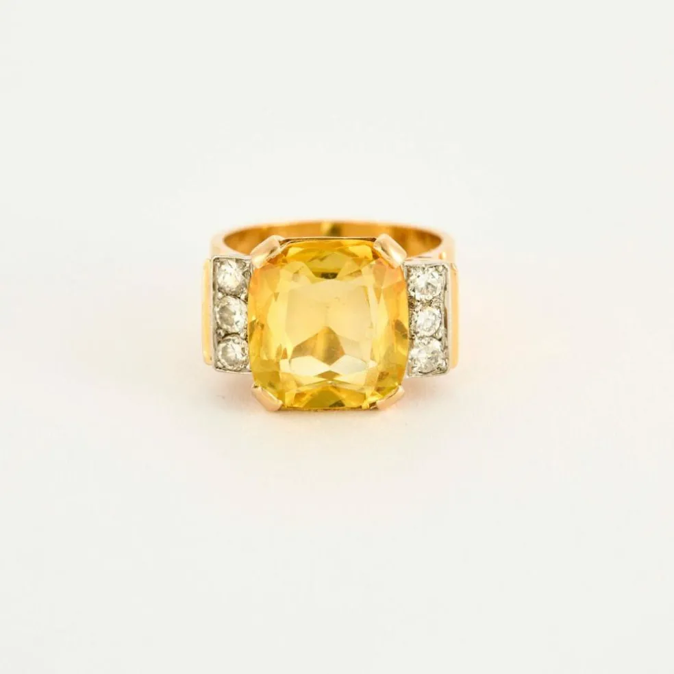 Bague Tank or jaune et blanc saphirs jaune diamants