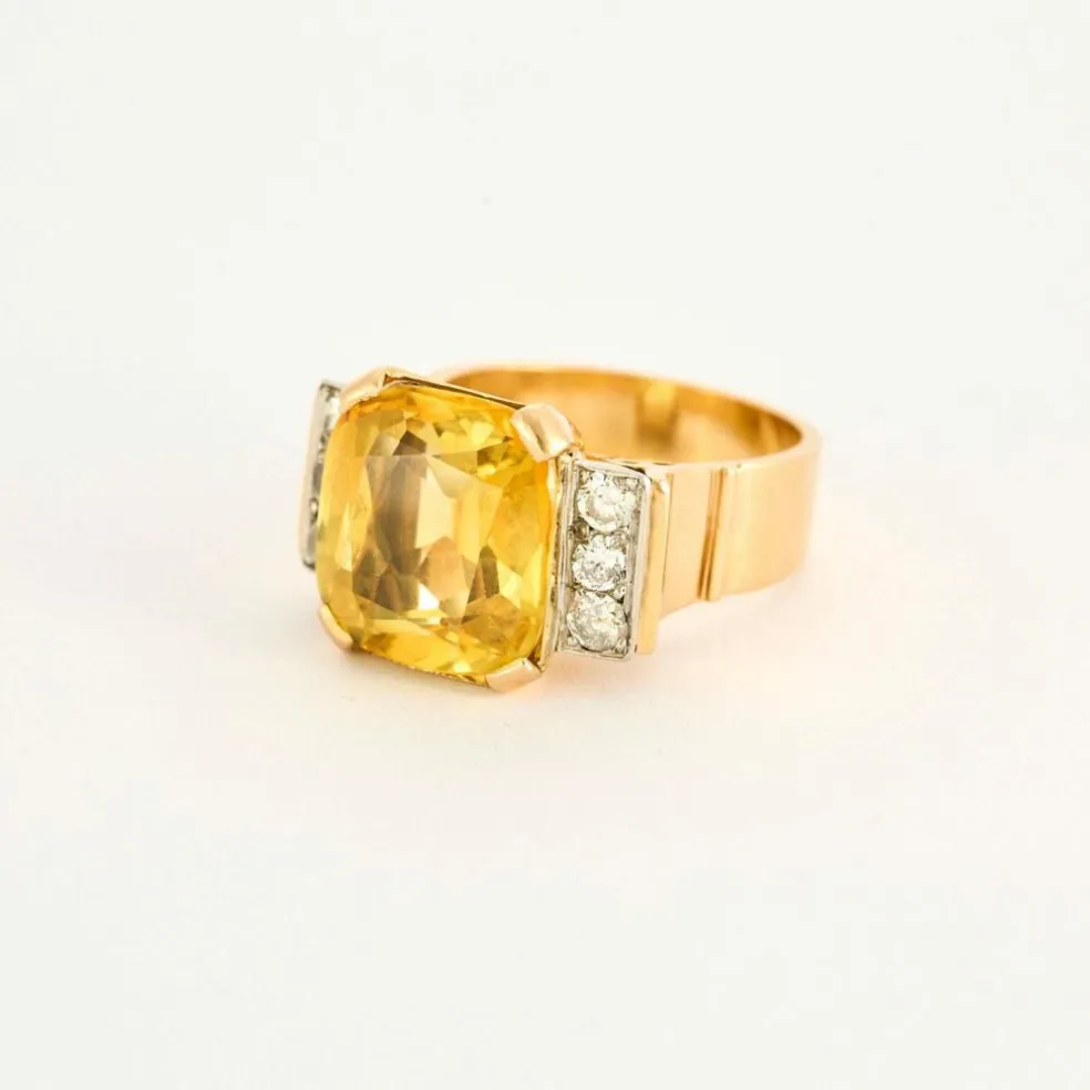 Bague Tank or jaune et blanc saphirs jaune diamants