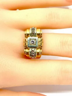 Bague TANK or jaune et diamants