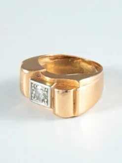 Bague Tank or jaune et Diamant