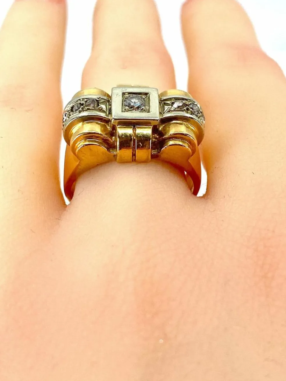 Bague TANK or jaune et diamants