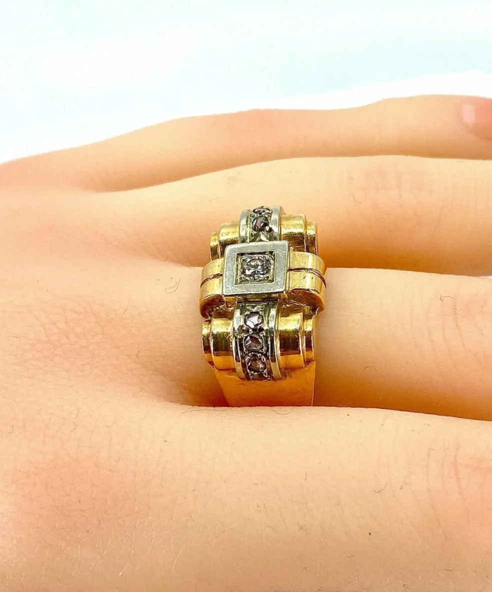 Bague TANK or jaune et diamants