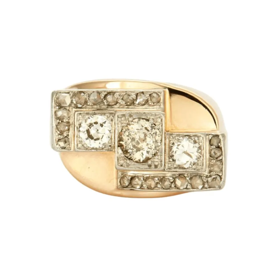Bague Tank or jaune et platine avec diamants
