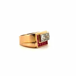 Bague Tank Or Jaune 18k & Platine Rubis