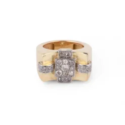Bague Tank Or jaune, Platine & Diamants