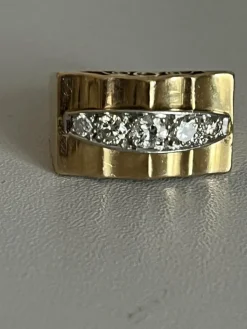Bague Tank Or Jaune Platine Diamants