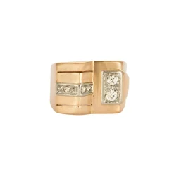 Bague Tank or jaune platine et diamants