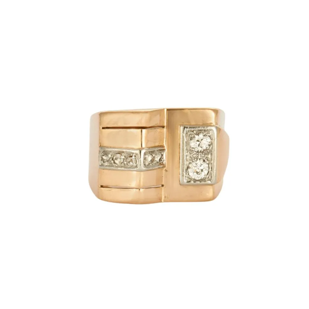 Bague Tank or jaune platine et diamants