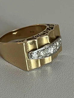 Bague Tank Or Jaune Platine Diamants