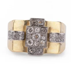 Bague Tank Or jaune, Platine & Diamants