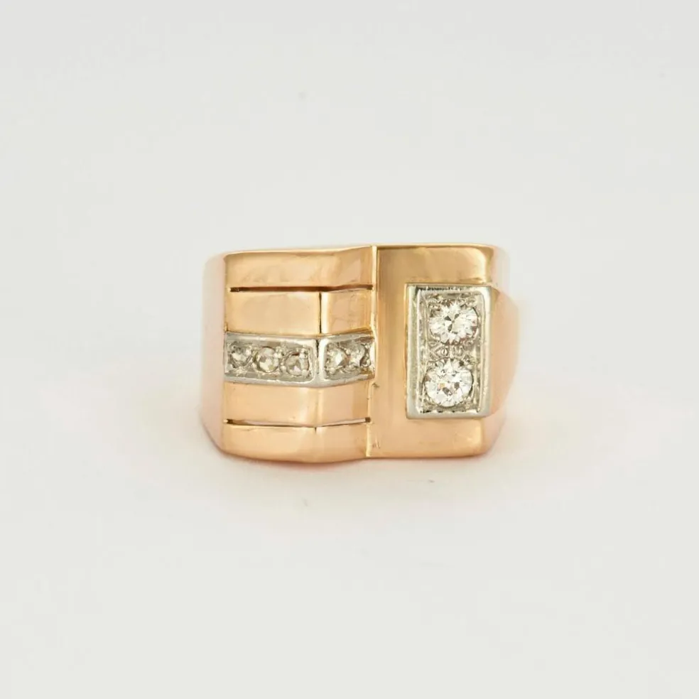 Bague Tank or jaune platine et diamants
