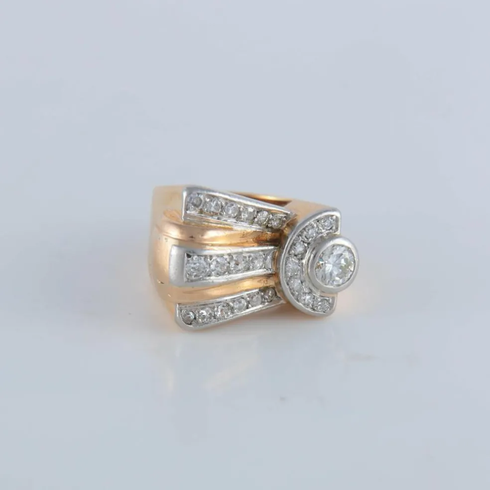 Bague tank or jaune platine diamants