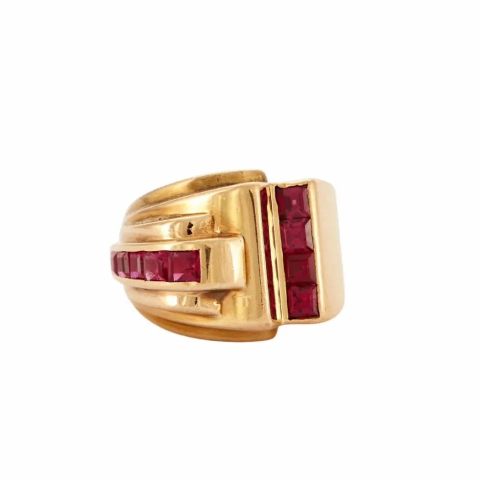 Bague Tank Or jaune Rubis