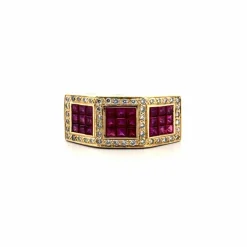Bague Tank or jaune rubis diamants