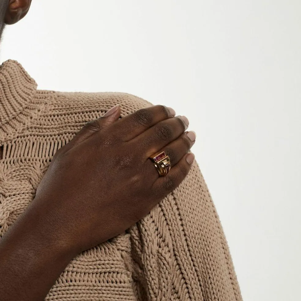 Bague Tank Or jaune Rubis