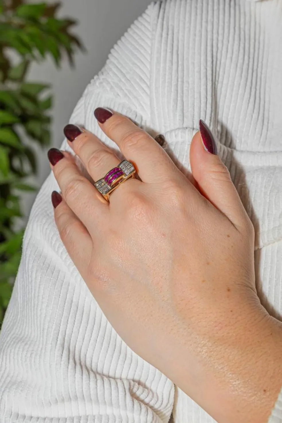 Bague Tank Or jaune Rubis, Diamant