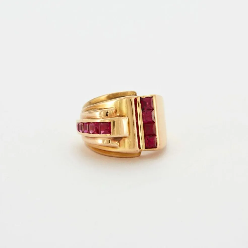 Bague Tank Or jaune Rubis