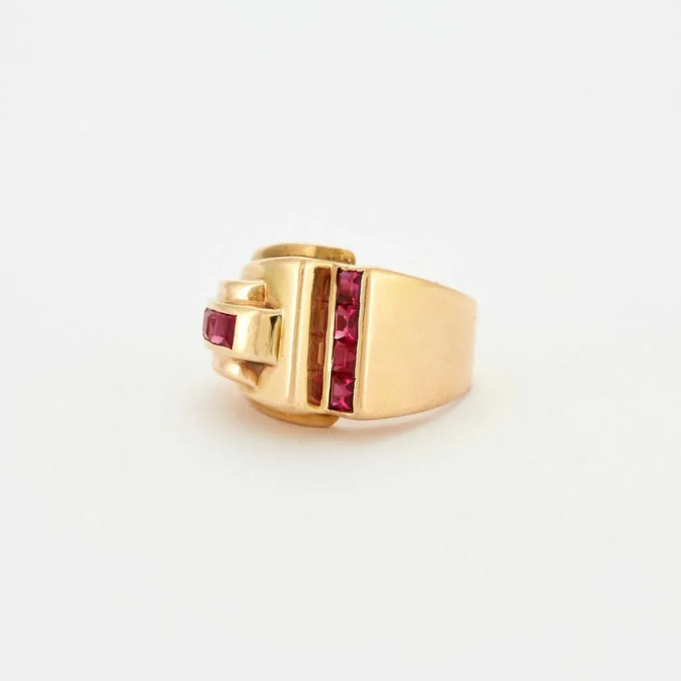 Bague Tank Or jaune Rubis